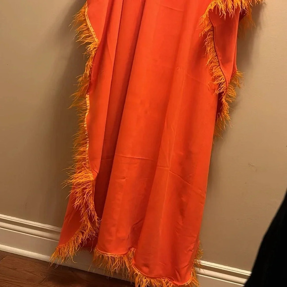 Vintage 1970’s Couture style Fashion Satin Osteich Feather Trim Kaftan - Picture 13 of 15